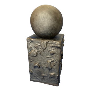Matt Black Brutalist Ball and Column Sculpture For Sale