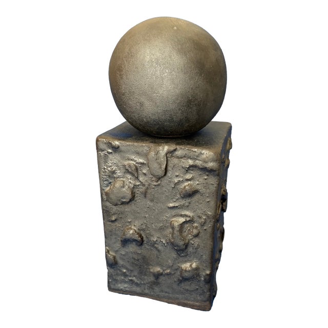 Matt Black Brutalist Ball and Column Sculpture For Sale