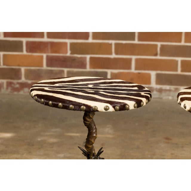 Zebra Skin Circular Top Side Tables with Horn Bases, Two Sold Each For Sale - Image 9 of 12