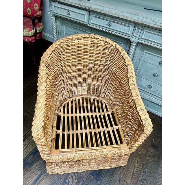 Vintage Braided Wicker Rattan Club Chair For Sale - Image 4 of 6