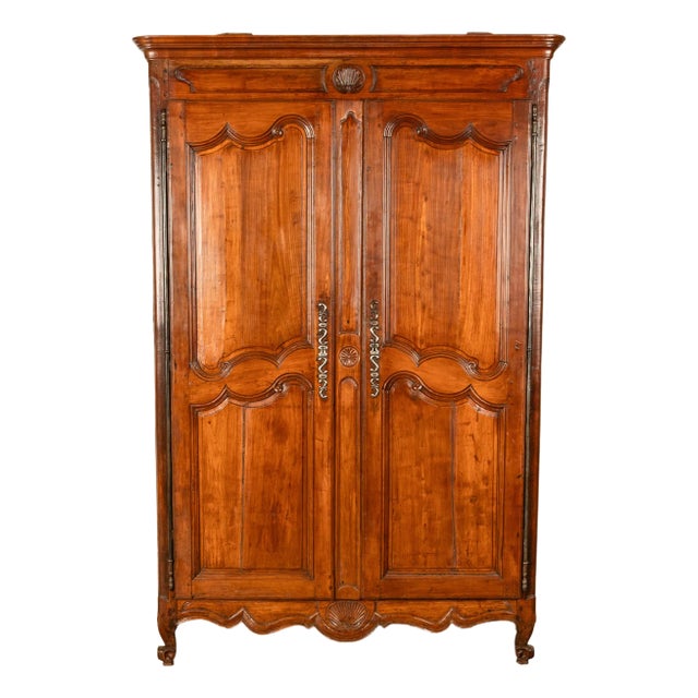 Antique French 18th Century Provincial Carved Cherry Wood Armoire Wardrobe 1780 For Sale