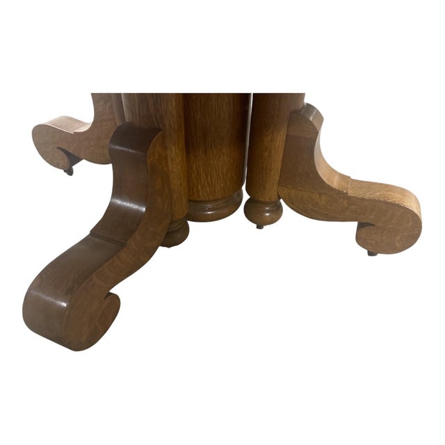 Antique Quarter Sawn Oak Round Dining Table 54" Diameter - Circa 1910 For Sale - Image 4 of 6