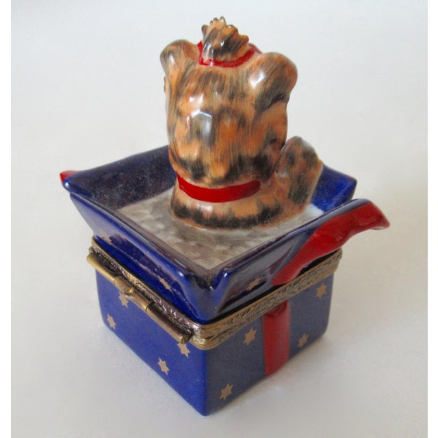 Limoges, France Hand-Painted Lidded Trinket Box of a Scottie Dog Inside a Chrstmas Box For Sale - Image 9 of 11