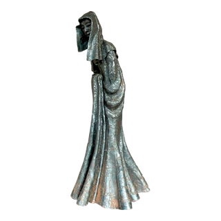 Vintage Brutalist Patinated Steel Cloaked Woman Sculpture For Sale