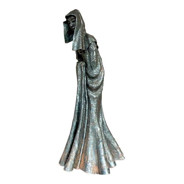 Vintage Brutalist Patinated Steel Cloaked Woman Sculpture For Sale
