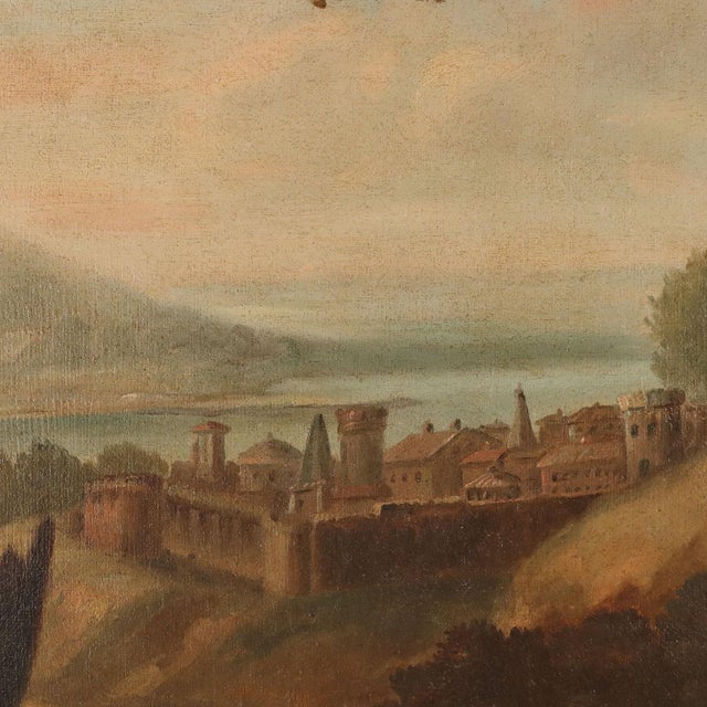 Landscape with Buildings and Shepherds, 1700s, Oil on Canvas For Sale - Image 7 of 11