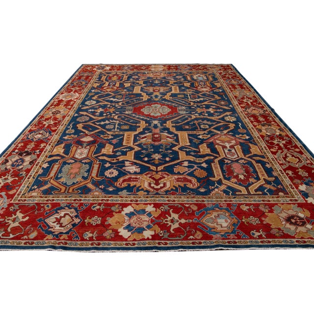 Turkish Red Vintage Turkish Handmade Navy Blue Wool Rug With Allover Motif For Sale - Image 3 of 8