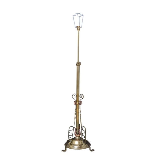 Art Nouveau Height Adjustable Standard Lamp in Brass and Copper, 1900 For Sale - Image 3 of 11