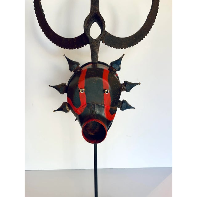 Abstract Industrial Modern Red Abstract Mask on Stand Sculpture For Sale - Image 3 of 8