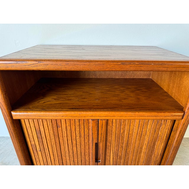1970s Mid-Century Modern Tambour Door Serving Cart or Tv Stand on Wheels/ Sold For Sale - Image 5 of 12