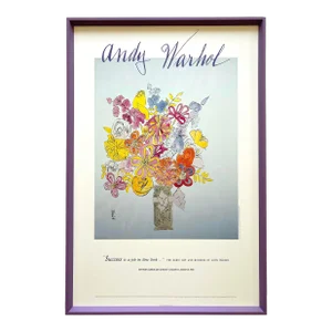 Andy Warhol Vintage 1990 Lithograph Print Framed Pop Art Exhibition Poster " Mexican Flowers ( for Vogue ) " 1961