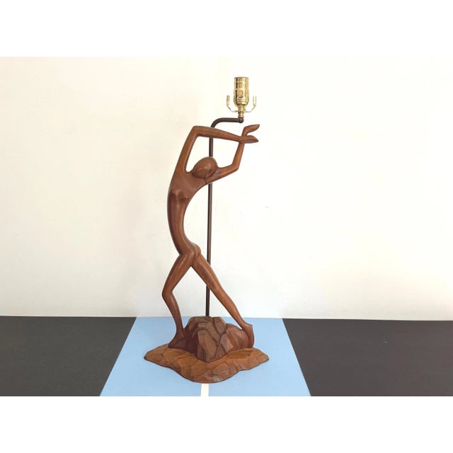 Mid Century Figural Teak Lamp For Sale - Image 6 of 18
