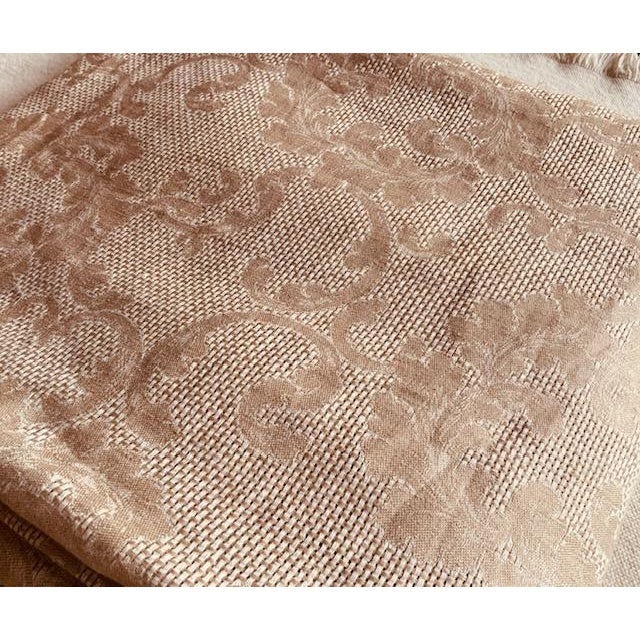 French Linen Damask Fabric, 86" × 84" — Natural Écru Tonal Weave | Tablecloth, Bed Cover or Drapery For Sale - Image 6 of 11