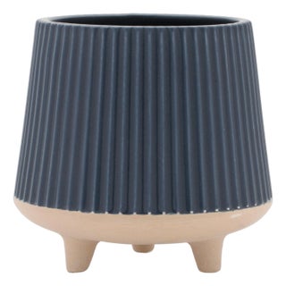 Ceramic Ribbed Footed Planter (Set of 2) For Sale