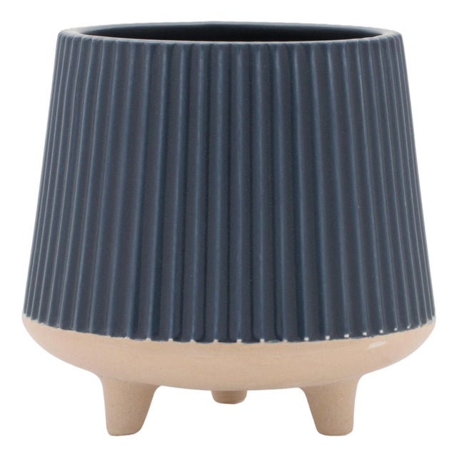 Ceramic Ribbed Footed Planter (Set of 2) For Sale