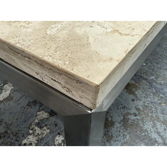 Crate & Barrel Parsons Travertine Top Stainless Steel Coffee Table For Sale In San Francisco - Image 6 of 12
