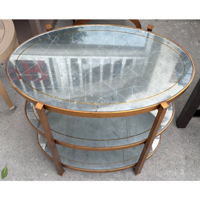 Modern Modern Three Tier Mirrored Gilt Metal Side Table For Sale - Image 3 of 5