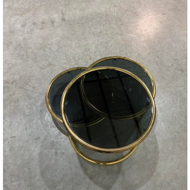Milo Baughman Postmod Gold & Smoked Glass Swivel Tiered Coffee Table For Sale - Image 4 of 11