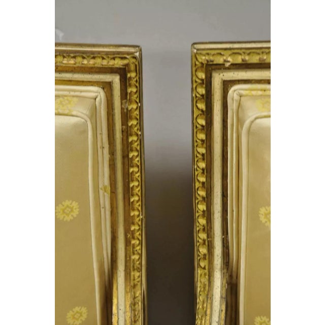 Early 20th Century Early 20th Century French Louis XVI Neoclassical Gold Silk Fauteuil Parcel Gilt Armchairs - A Pair For Sale - Image 5 of 12