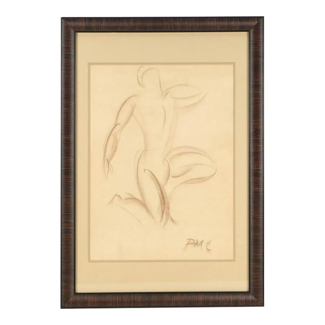 1930s Peter Marienus Camfferman Original Chalk Figural Drawing Signed Framed For Sale