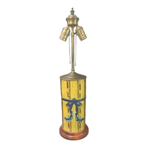 Antique Minton Majolica Pottery Tropical Bamboo Blue Ribbon Pattern Table Lamp