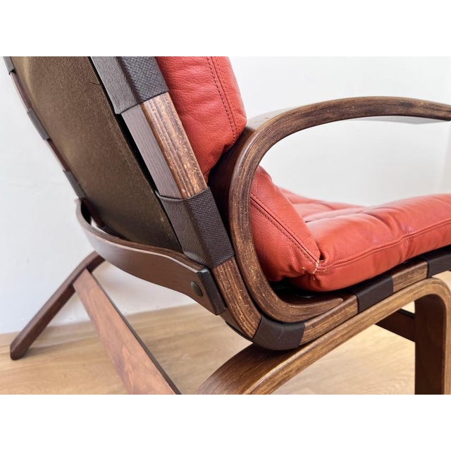 Wood Mid-Century Danish Bentwood and Leather Armchair attributed to Farstrup, 1970s For Sale - Image 7 of 8