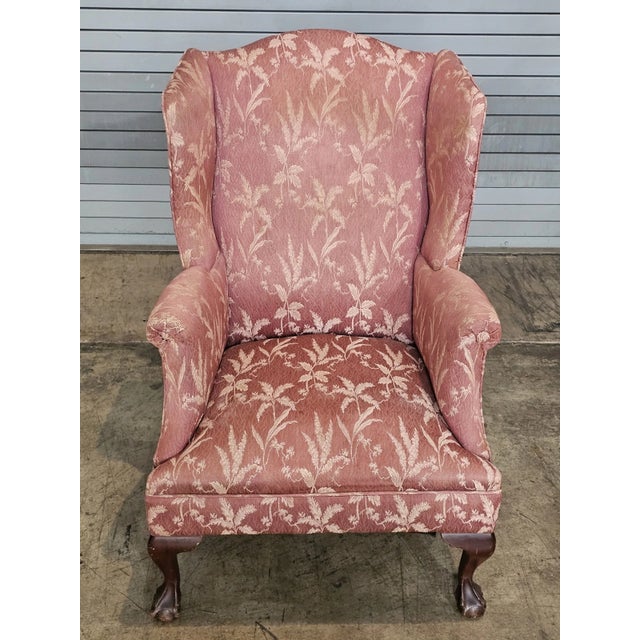 Chippendale Late 20th Century Watkins Brothers Chippendale Mahogany Wing Chair Ball & Claw Feet Connecticut Made For Sale - Image 3 of 7