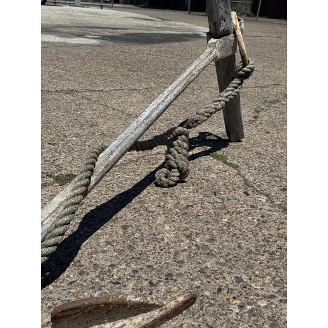 Metal Antique English Victorian Maritime Cast Iron Large Boat Ship's Anchor and Rope For Sale - Image 7 of 18