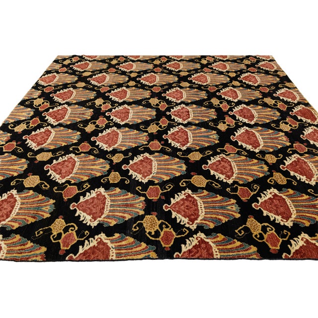 Contemporary Hand-Knotted Wool Ikat Area Rug With Venetian Shell Motifs in Rust For Sale - Image 11 of 12