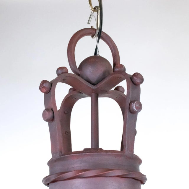 Pair of Large 19th/20th Century French Louis XVI Style Patinated Hand Wrought Lanterns For Sale - Image 4 of 12