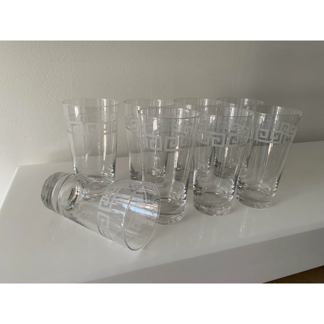 Mid-Century Modern Vintage Etched Greek Key Tumbler Glasses-Set of 8 For Sale - Image 3 of 9