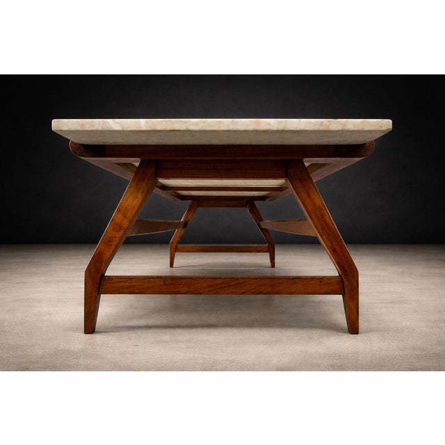 Brazilian Modern Coffee Table in Caviuna wood & Rosé Portuguese Marble Top by Giuseppe Scapinelli, Brazil, 1950s — Lot 884 For Sale - Image 10 of 16