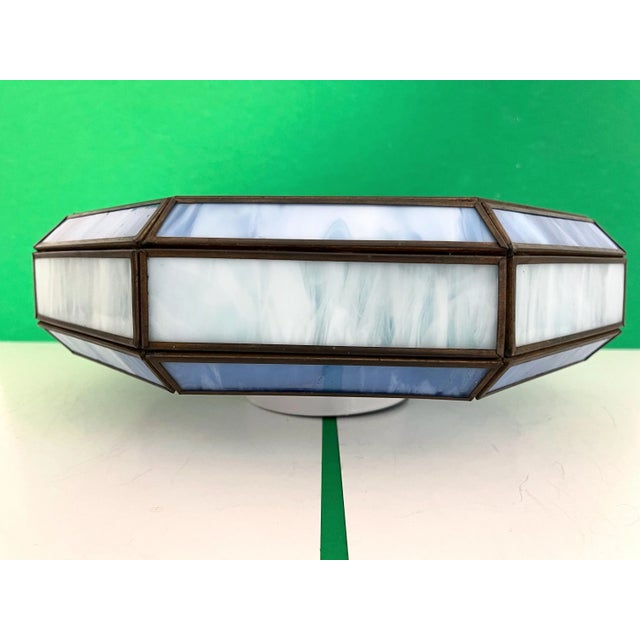 Mid Century Blue & White Tiffany Style Flush Light For Sale - Image 13 of 18