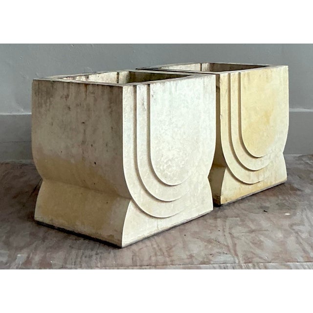 Art Deco Vintage Boho Carved Stone Planters - A Pair For Sale - Image 3 of 6