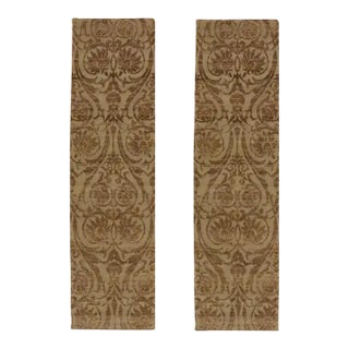 2010s Rug & Kilim’s European Style Twin Runners in Beige With Brown Floral Patterns For Sale