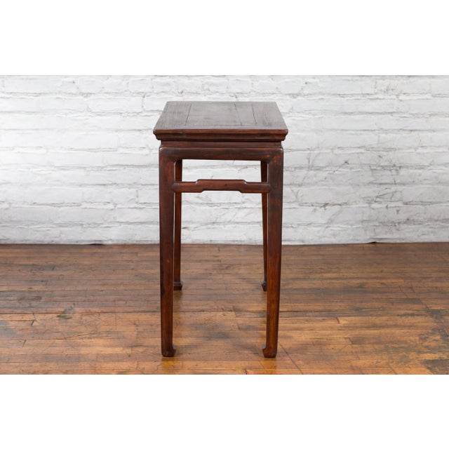 Chinese Qing Dynasty 19th Century Elm Wine Table with Humpback Stretchers For Sale In New York - Image 6 of 13