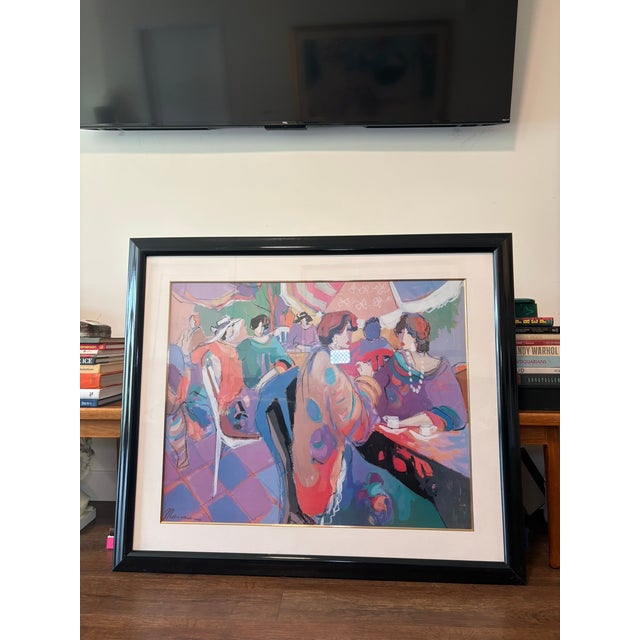 Vintage Framed Isaac Maimon Corner Cafe Figurative Lithograph Art Colorful framed print of Isaac Maimon’s lively cafe...