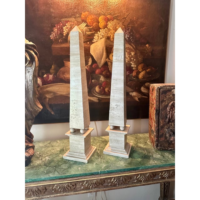 1970s Pair Very Large Mid Century Architectural Painted Wood Obelisks. For Sale - Image 5 of 11