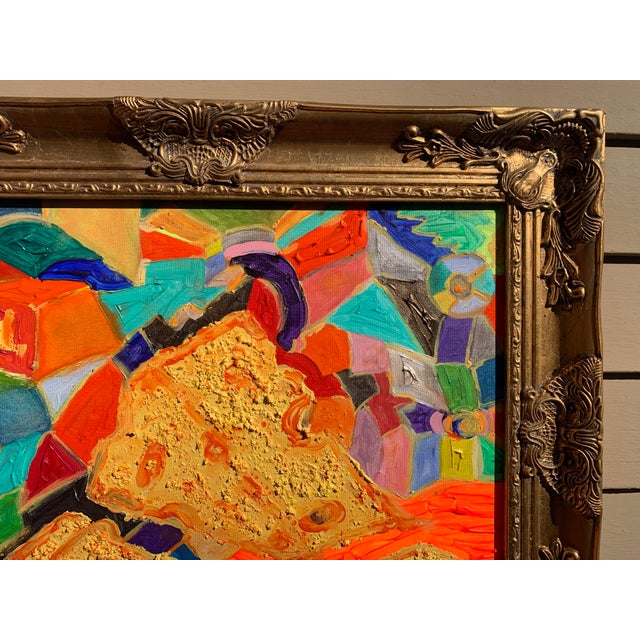 Textile Original Abstract Painting on Canvas by Serg Graff "Cheese", Coa, Gold Frame For Sale - Image 7 of 9