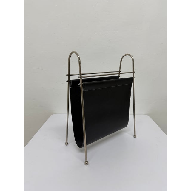 Mid-Century Modern Mid-Century Leather and Steel Magazine Rack, 1970s For Sale - Image 3 of 13