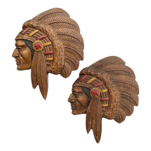Vintage Burwood Indian Chief Plaques, Pr