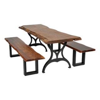 Live-Edge Dining Table + 2 Benches For Sale