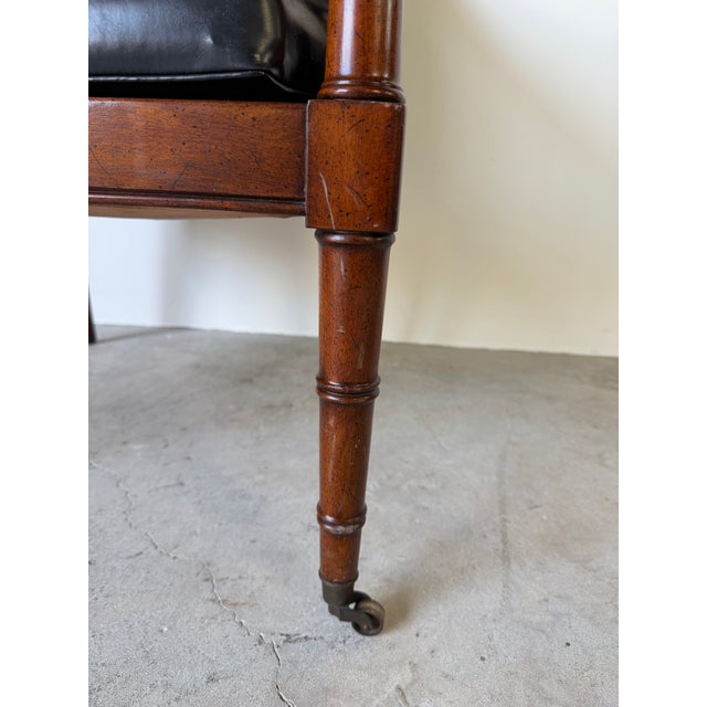 1970s Hickory Chair Regency Style Faux Bamboo Caned Lounge Armchair on Brass Casters For Sale - Image 9 of 12