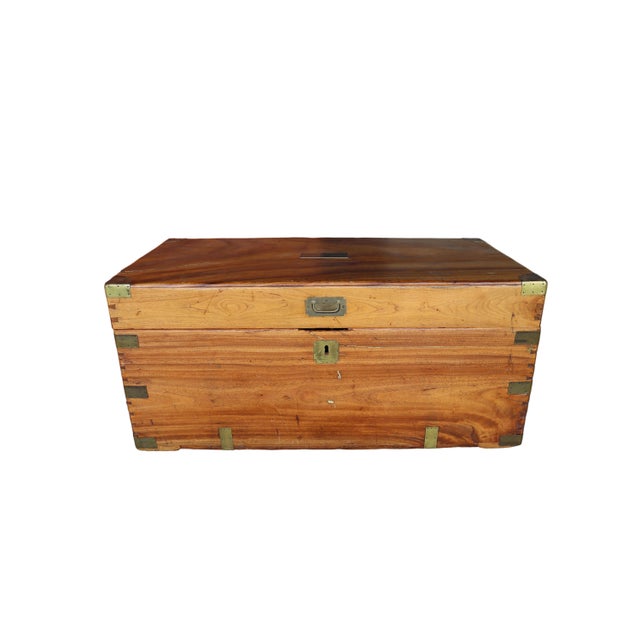 Campaign Antique Camphor Wood Campaign Chest With Brass Hardware For Sale - Image 3 of 18
