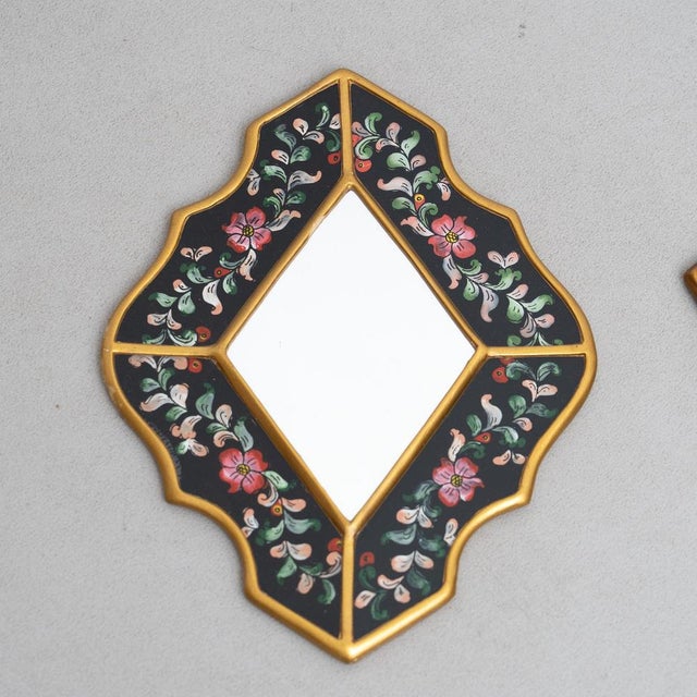 1960s Mid-Century Peruvian Hand-Painted Wooden Wall Mirrors, 1960s, Set of 3 For Sale - Image 5 of 12