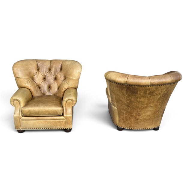Tan 1980s Ralph Lauren Style Leather Writer's Chair Wingback a-Pair For Sale - Image 8 of 18