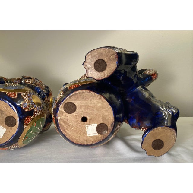Japanese Taisho Period Cobalt Blue Kutani Foo Dogs Shishi / Temple Lions For Sale - Image 9 of 17