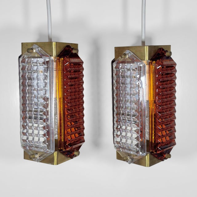 Scandinavian Pendant Lamps in Glass and Brass by Wiktor Berndt for Flygsfors, Sweden, 1960s, Set of 2 For Sale - Image 13 of 13