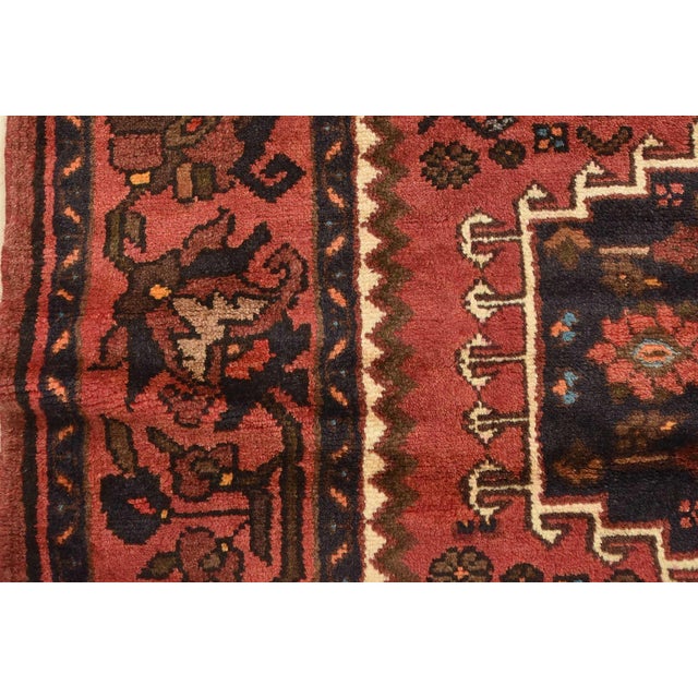 Hamedan Rug 4'3'' X 6'5'' Red Wool Vintage Tribal Hand-Knotted Oriental Carpet For Sale - Image 9 of 15