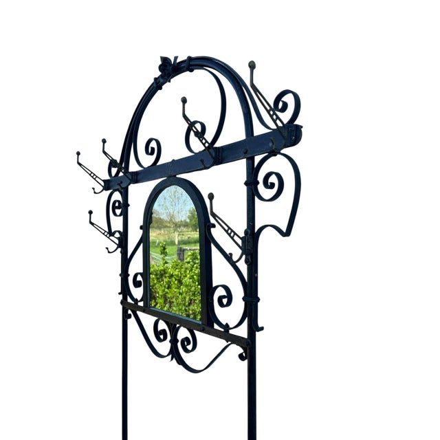 Metal Art Nouveau Wrought Iron Coat Rack with Umbrella Stand, 1900s For Sale - Image 7 of 10